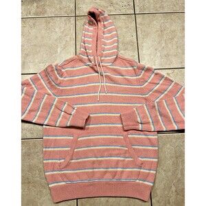 Faherty Hoodie Mens Large Pink Striped Pullover Terry Sweatshirt
